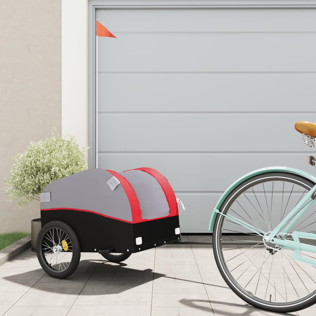 VidaXL remorque à vélo 30 kg fer noir et rouge