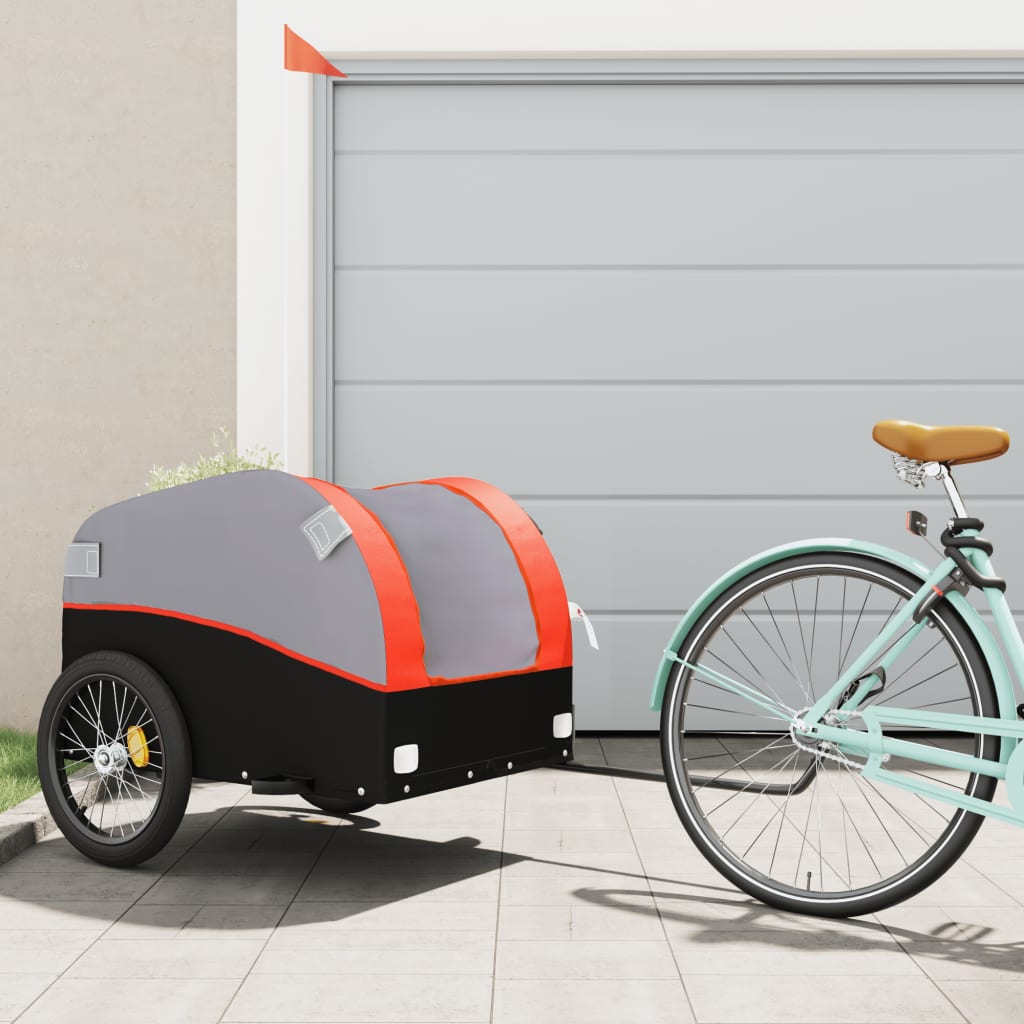 Vidaxl Bicycle Trailer 45 kg de fer noir et orange