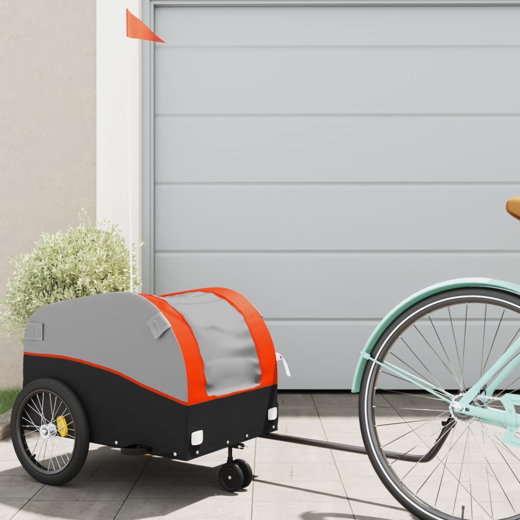 VidaXL remorque à vélo 30 kg fer noir et orange