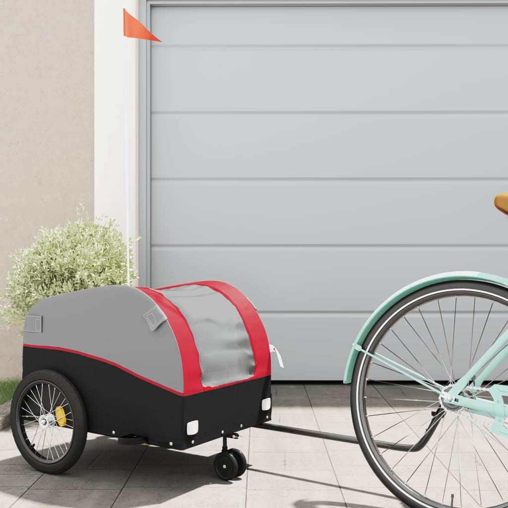 VidaXL remorque à vélo 30 kg fer noir et rouge
