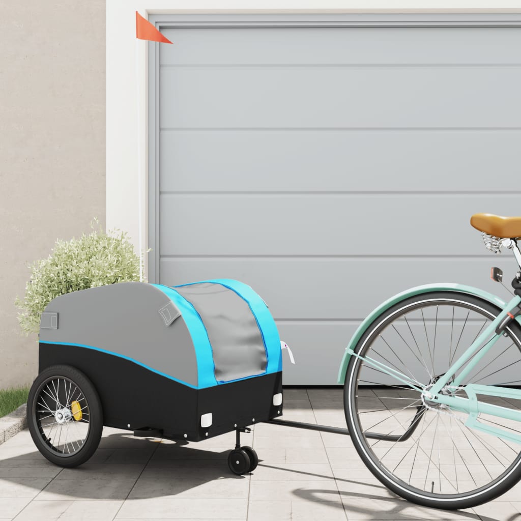 VidaXL remorque à vélo 45 kg fer noir et bleu
