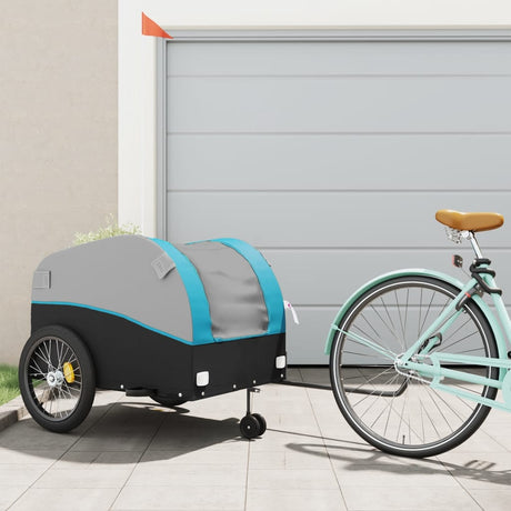 VidaXL remorque à vélo 45 kg fer noir et bleu