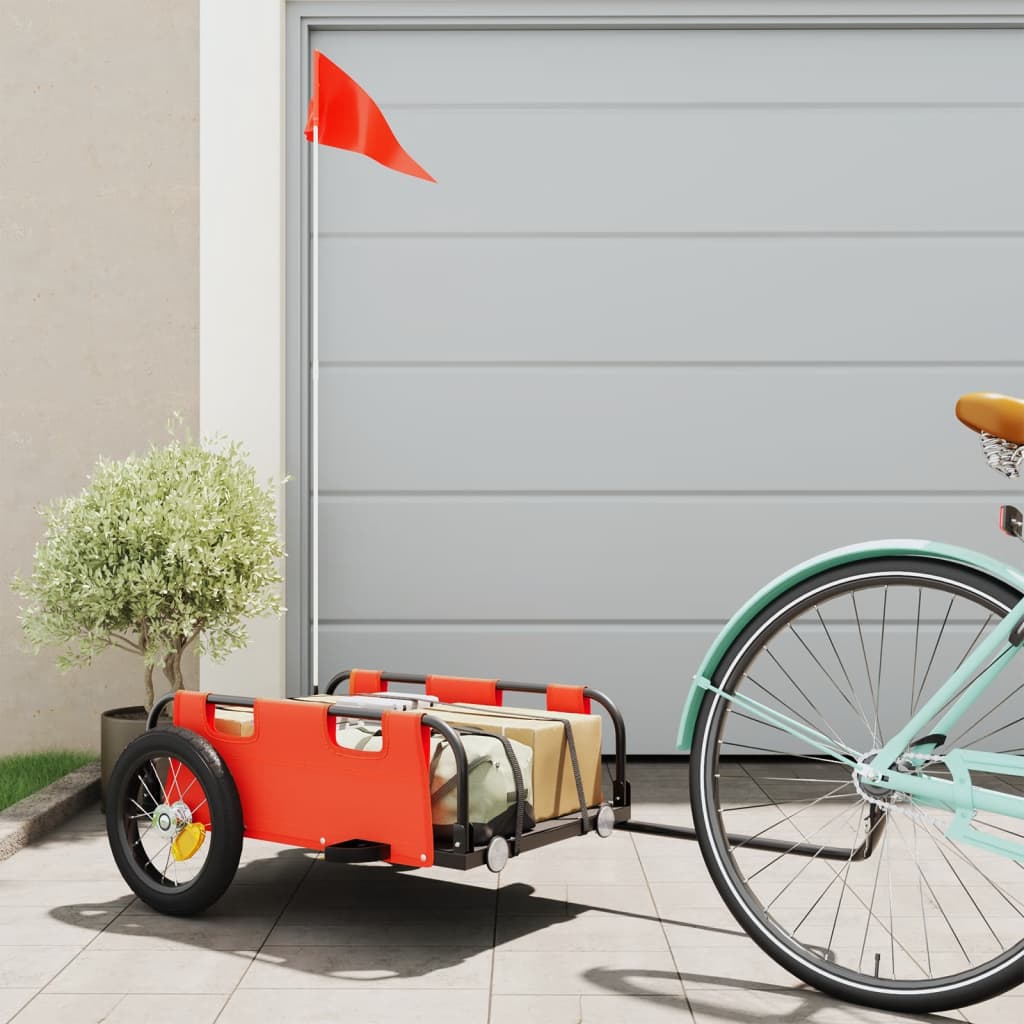 Vidaxl remorque vélo tissu oxford et fer orange