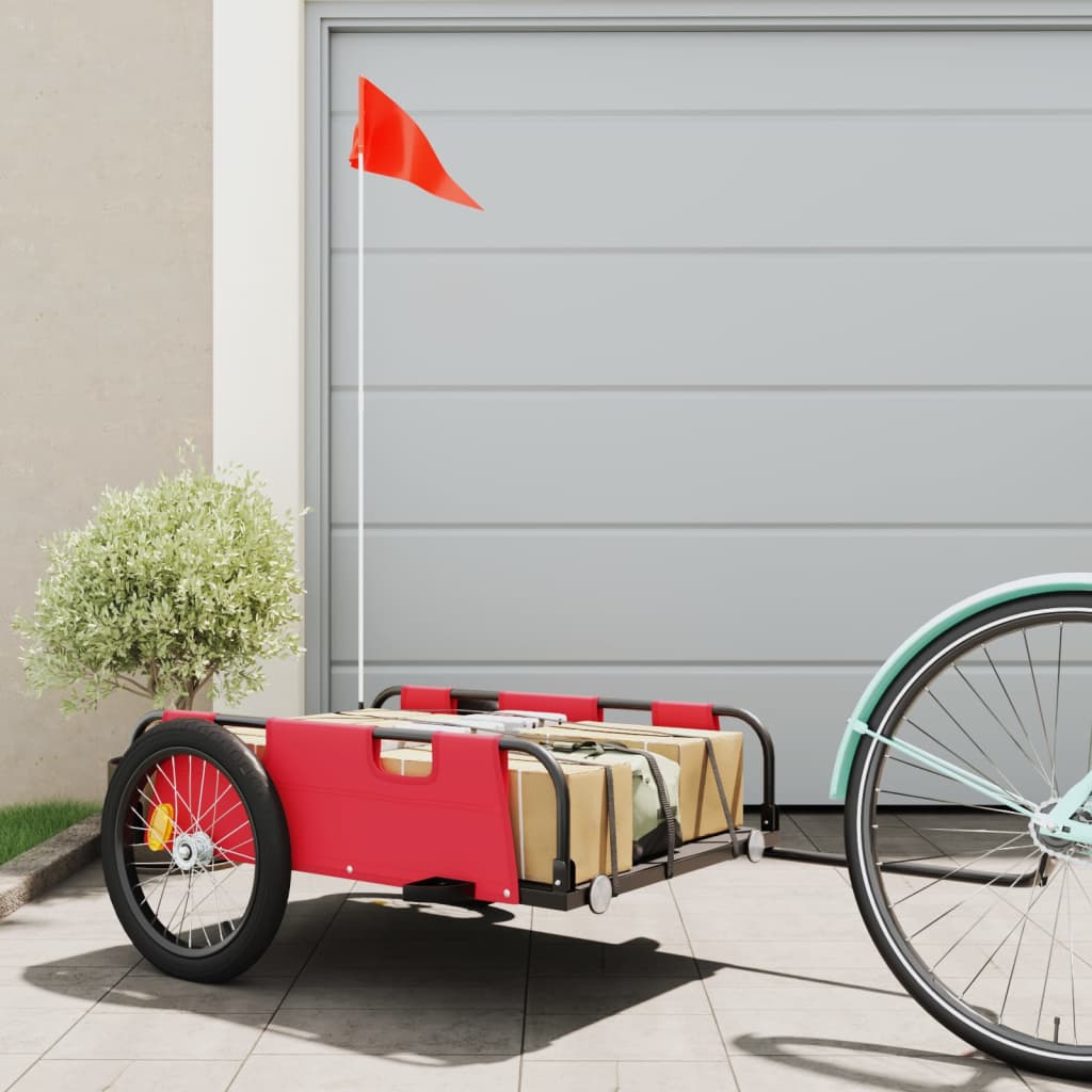 Vidaxl Bicycle Trailer tissu oxford et rouge en fer