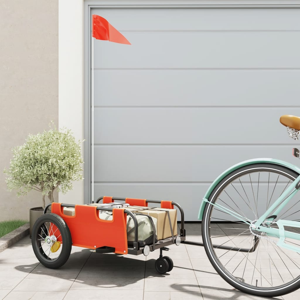Vidaxl remorque vélo tissu oxford et fer orange