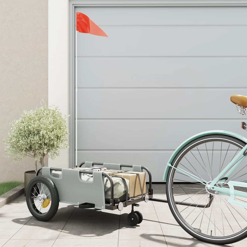 Vidaxl remorque vélo tissu oxford et gris fer