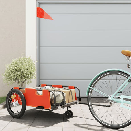 Vidaxl remorque vélo tissu oxford et fer orange