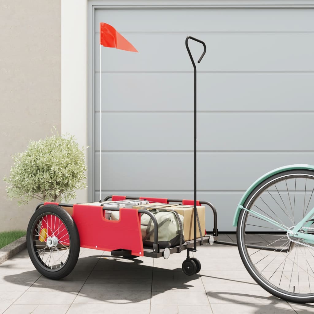 Vidaxl remorque vélo tissu oxford et fer rouge et noir