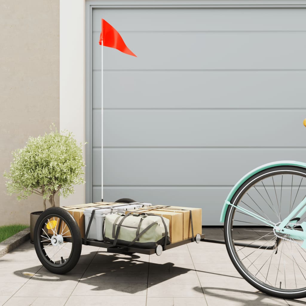 VidaXL remorque à vélo 126x63x34 cm fer noir