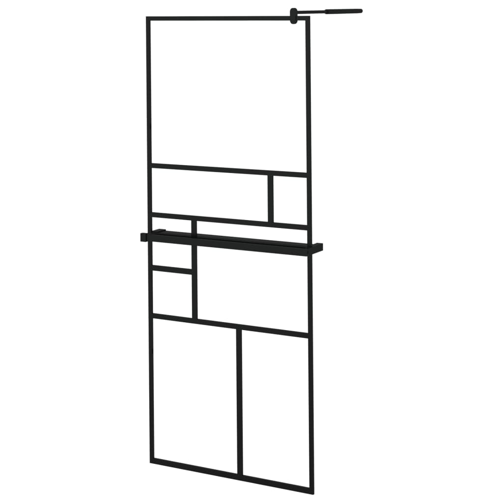 Vidaxl walk-in brusevæg med hylde 80x195 cm esg-glas aluminium sort