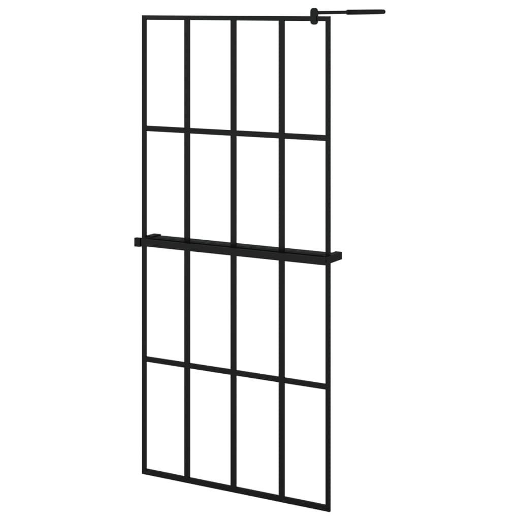 Vidaxl walk-in brusevæg med hylde 90x195 cm esg-glas aluminium sort