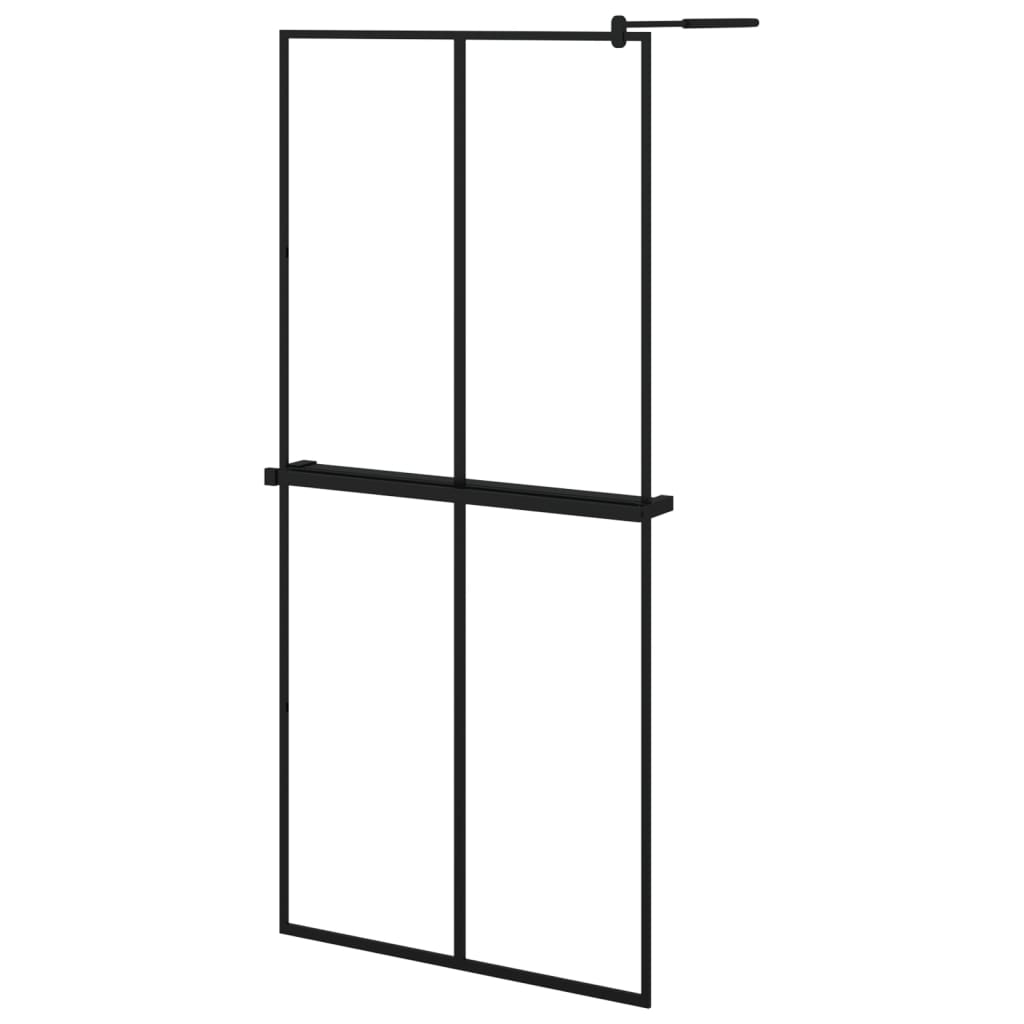 Vidaxl walk-in brusevæg med hylde 90x195 cm esg-glas aluminium sort