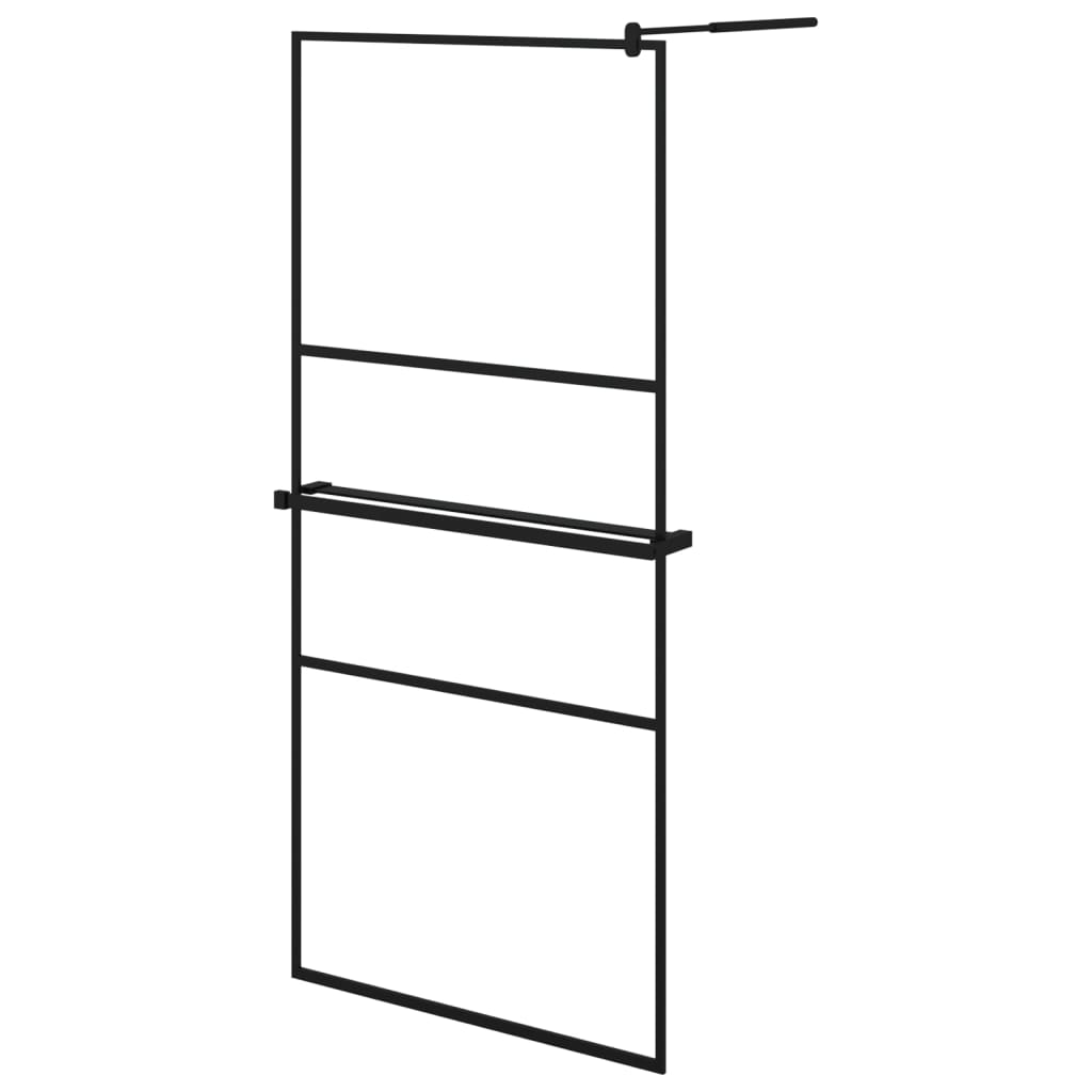 Vidaxl walk-in brusevæg med hylde 90x195 cm esg-glas aluminium sort