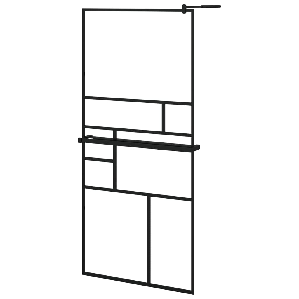 Vidaxl walk-in brusevæg med hylde 90x195 cm esg-glas aluminium sort