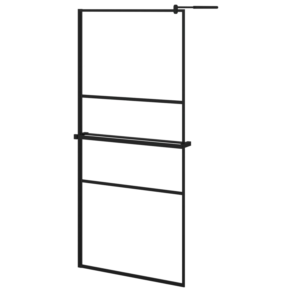 Vidaxl walk-in brusevæg med hylde 90x195 cm esg-glas aluminium sort