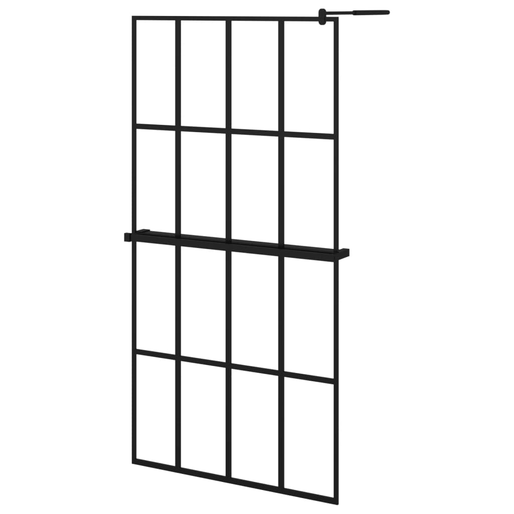 Vidaxl Walk-in duschvägg med hyllan 100x195 cm ESG-GLAS ALUMINIUM Black