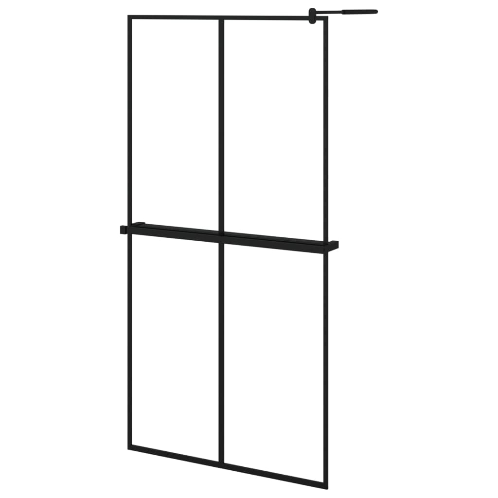 Vidaxl Walk-in duschvägg med hyllan 100x195 cm ESG-GLAS ALUMINIUM Black