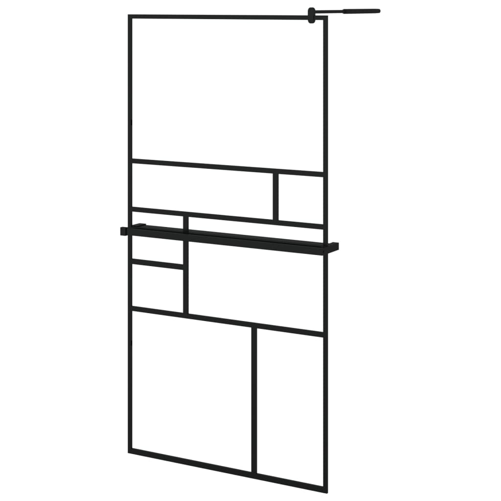 Vidaxl Walk-In Shower Wall con scaffale 100x195 cm ESG-Glas Alluminium nero