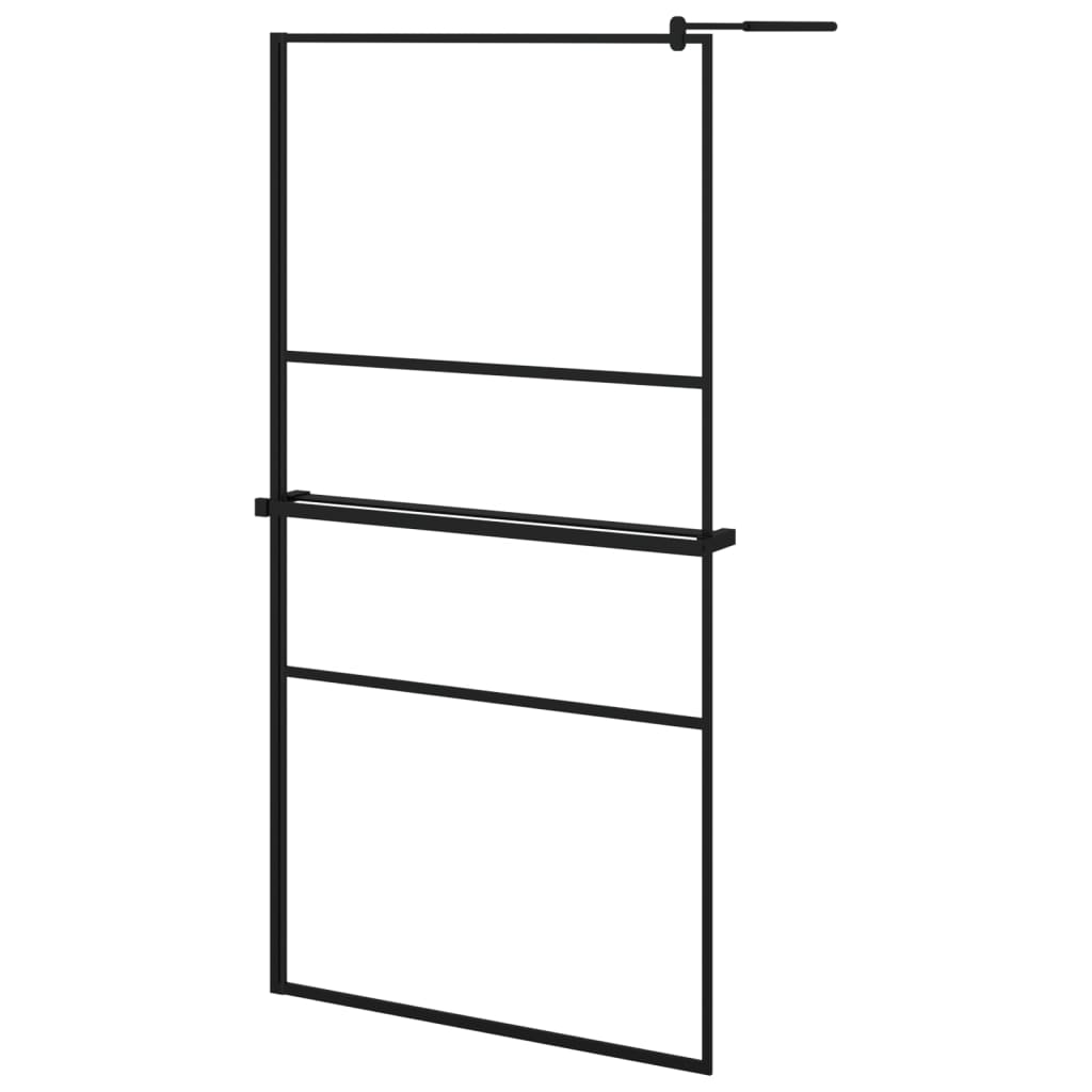 Vidaxl Walk-In Shower Wall con scaffale 100x195 cm ESG-Glas Alluminium nero