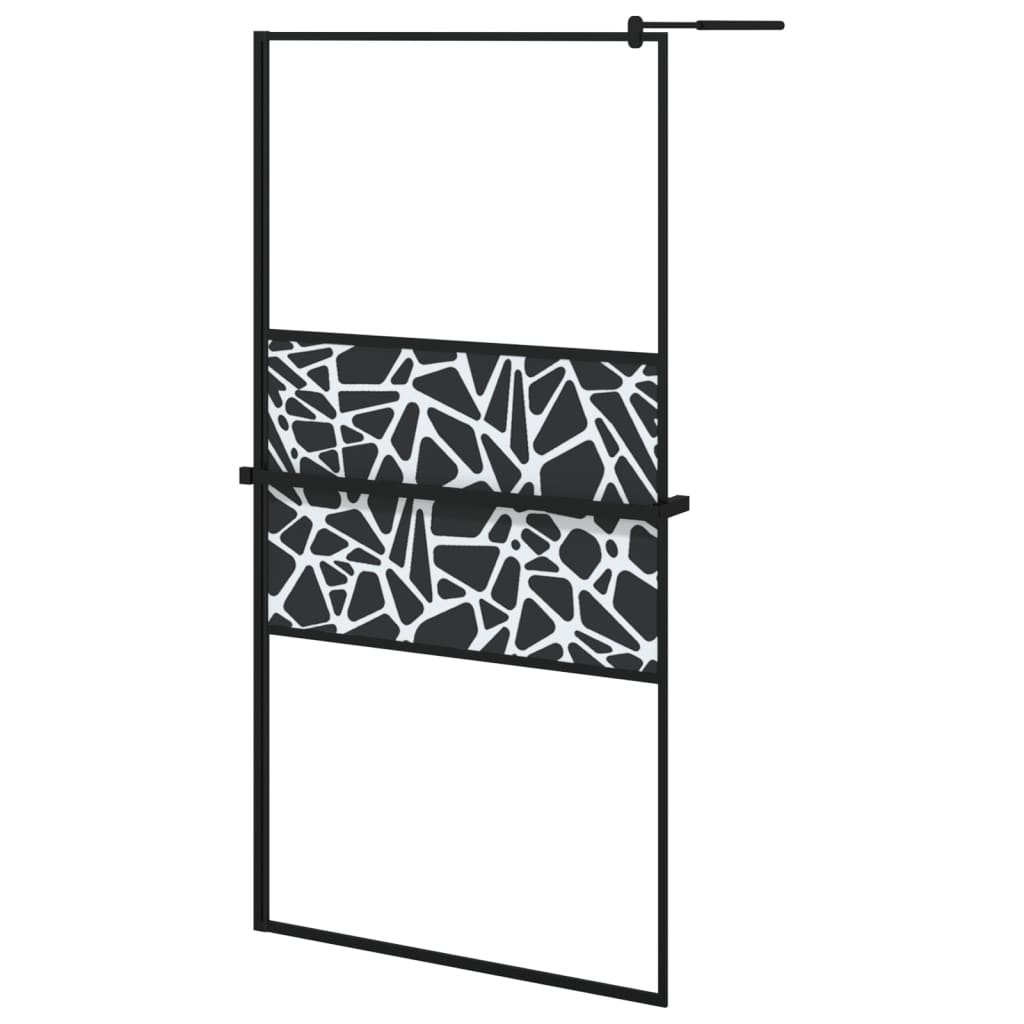 Vidaxl Walk-in duschvägg med hyllan 100x195 cm ESG-GLAS ALUMINIUM Black