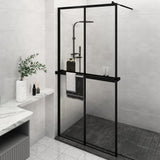 Vidaxl Walk-In Shower Wall con scaffale 118x190 cm ESG-Glas Alluminio nero