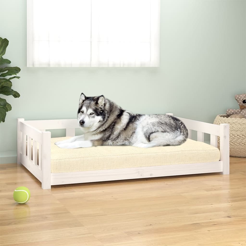Vidaxxl lit pour chien 105,5x75,5x28 cm bois de pin massif blanc