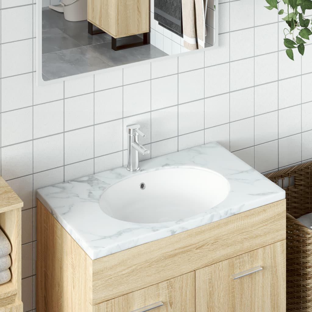 Vidaxl Washbasin oval 43x35x19 cm keramična bela