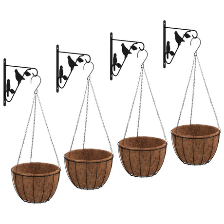 VidaXL Supports de panier suspendu avec jardinières 4 pcs acier noir