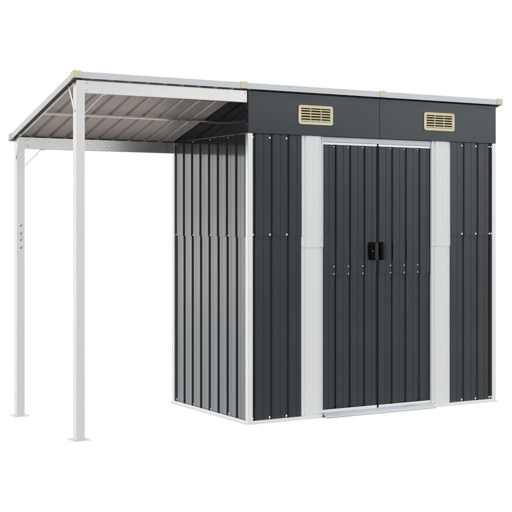 Vidaxl Garden Shed med utvidet tak 277x110.5x181 cm stål Antracitt