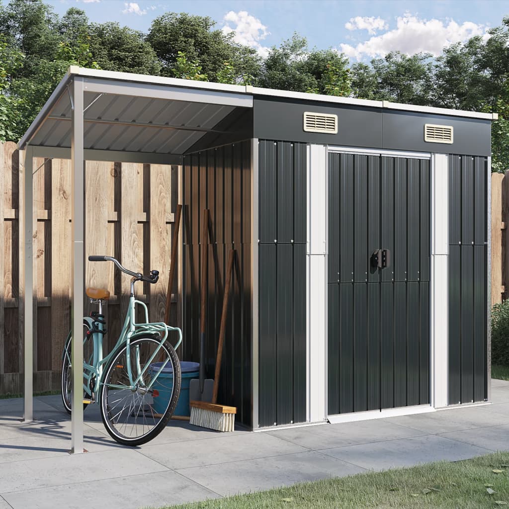 Vidaxl garden shed with extended roof 277x110.5x181 cm steel anthracite