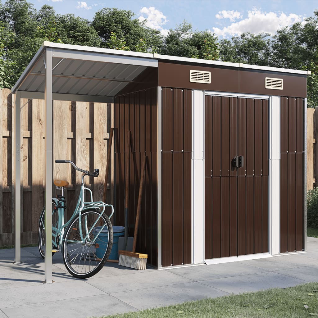 SHED JARDINE VIDAXL avec toit étendu 277x110.5x181 cm en acier brun