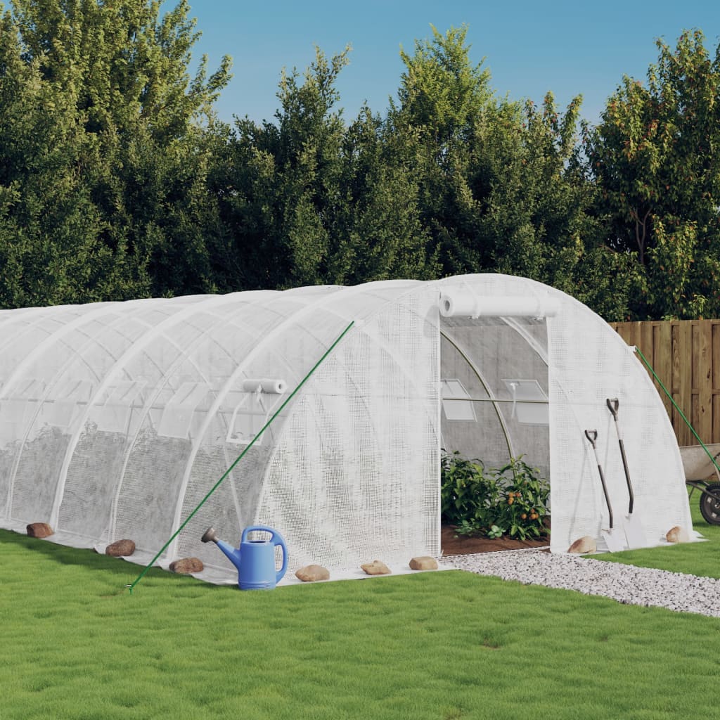 Vidaxl tuinkas avec cadre en acier 64 m² 16x4x2 m blanc