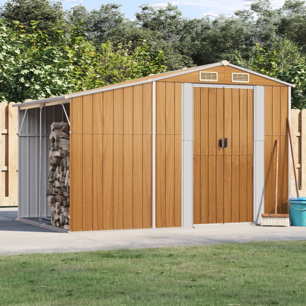 Vidaxl Garden Shed 277x192.5x179 cm galvanisert stål lysebrun