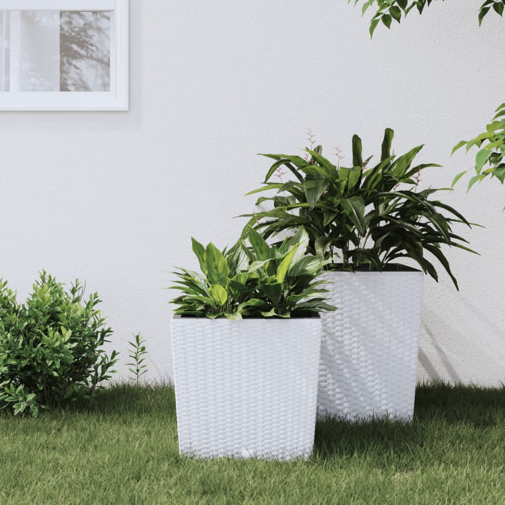 Vidaxxl jardinière avec plateau amovible aspect rotin 21 32 l pp blanc