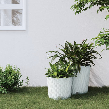 Vidaxxl jardinière avec plateau amovible aspect rotin 15 15,3 l pp blanc