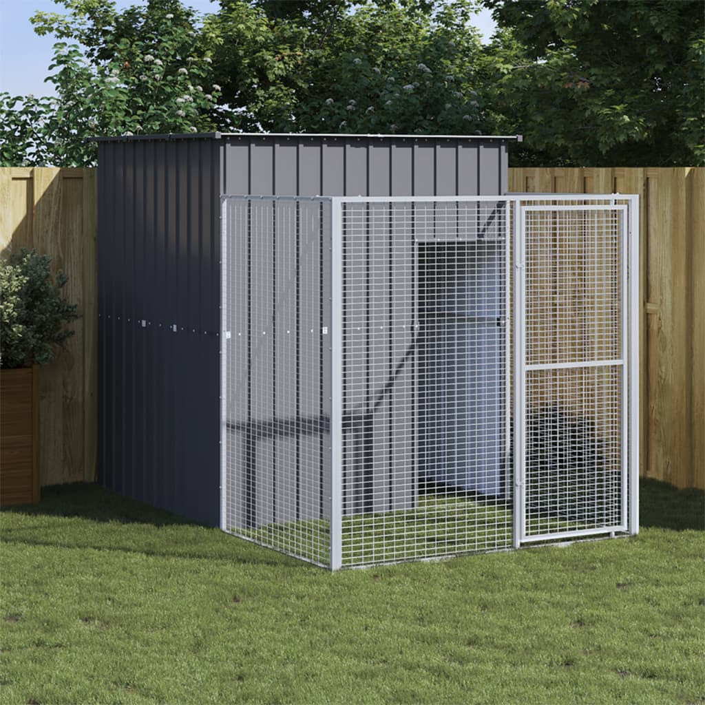 Vidaxl dog loft with run 165x251x181 cm galvanized steel anthracite