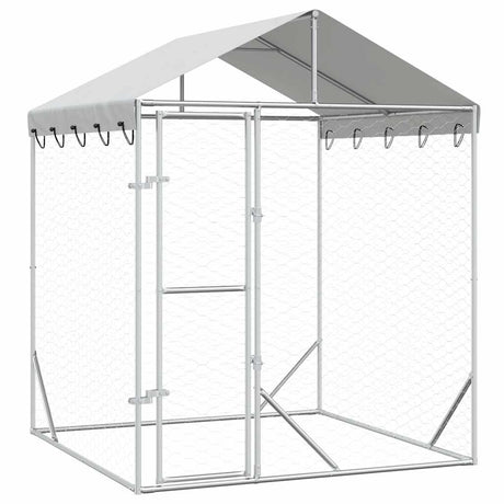 VidaXL Chenil pour chien avec toit 2x2x2,5 m en acier galvanisé argent