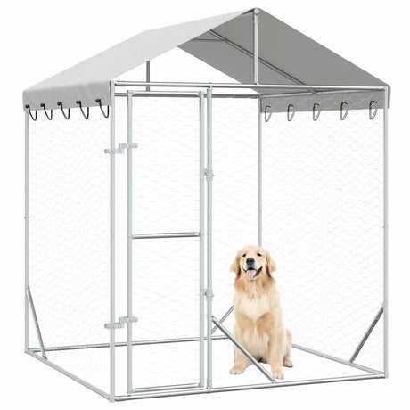 VidaXL Chenil pour chien avec toit 2x2x2,5 m en acier galvanisé argent