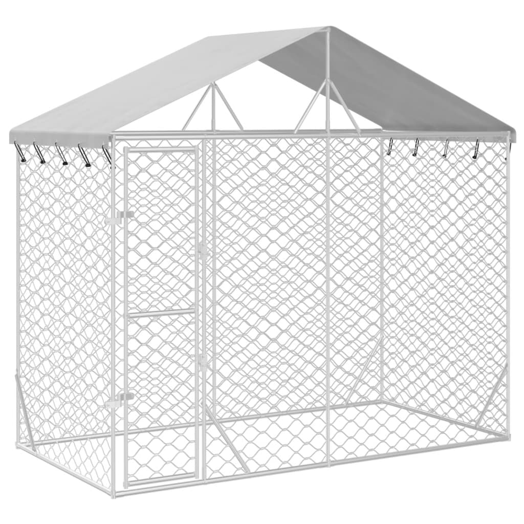 Bidaxl hundkennel med tak 3x1,5x2,5 m galvaniserat stålsilver