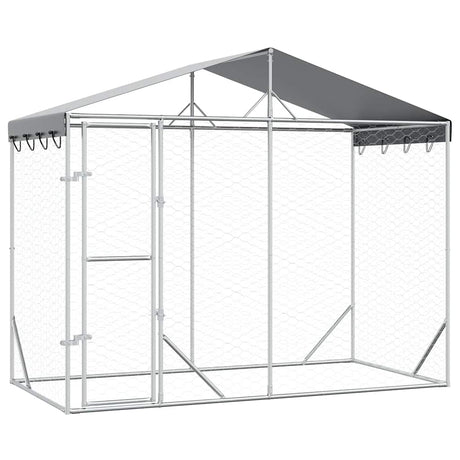 VidaXL Chenil pour chien avec toit 3x1,5x2,5 m en acier galvanisé argent