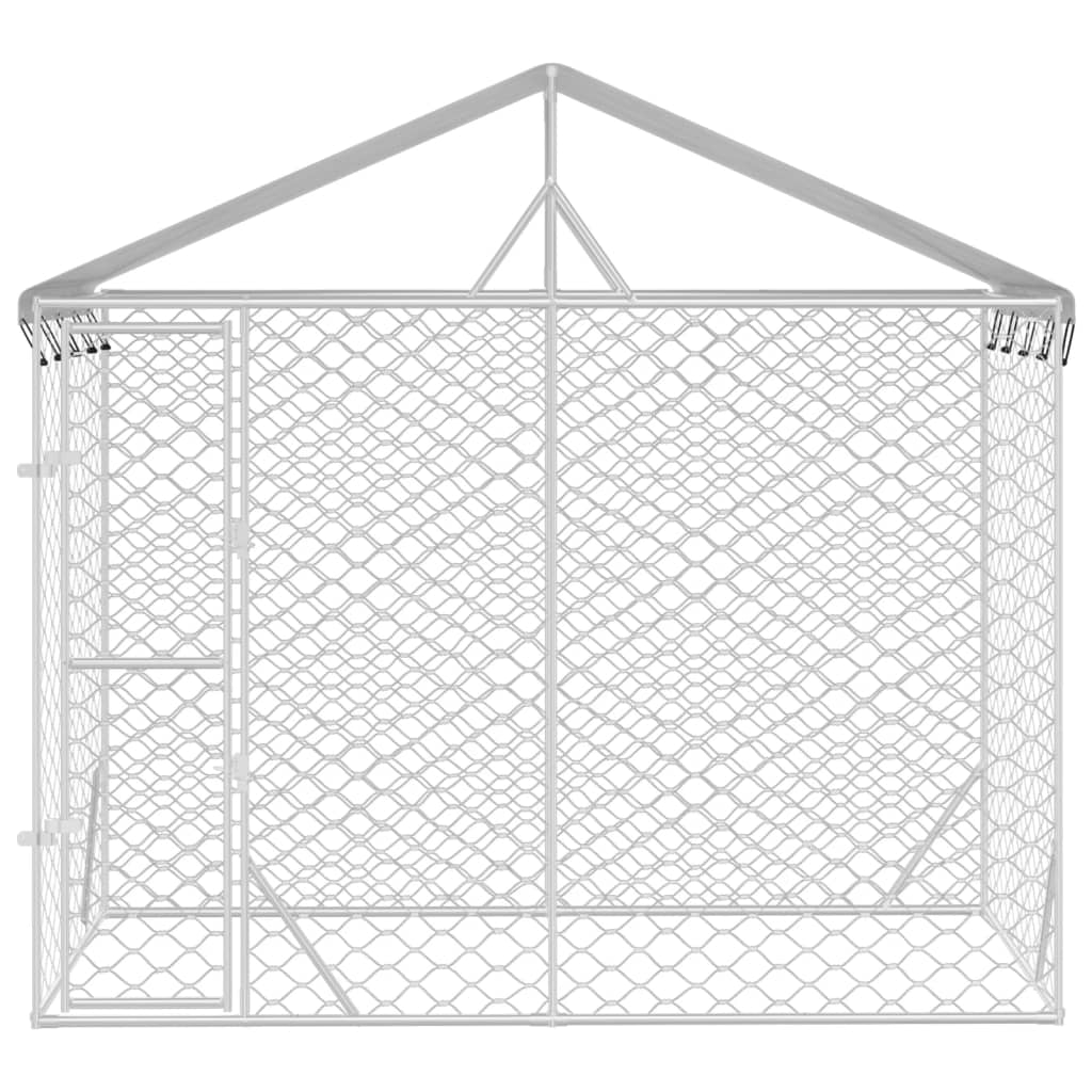 Bidaxl hundkennel med tak 3x1,5x2,5 m galvaniserat stålsilver