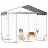 VidaXL Chenil pour chien avec toit 3x1,5x2,5 m en acier galvanisé argent
