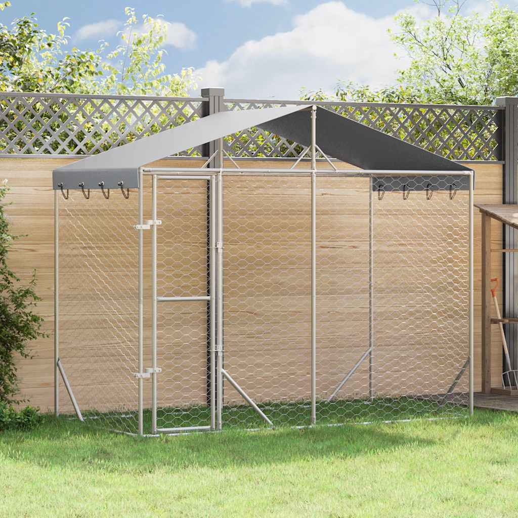 VidaXL Chenil pour chien avec toit 3x1,5x2,5 m en acier galvanisé argent