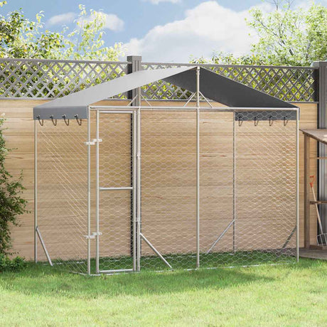 VidaXL Chenil pour chien avec toit 3x1,5x2,5 m en acier galvanisé argent