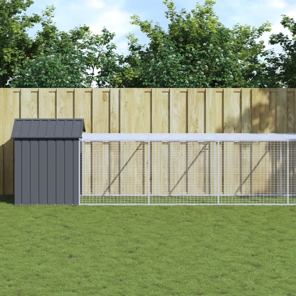 VidaXL Poulailler avec enclos 117x609x123 cm Acier Galvanisé Anthracite