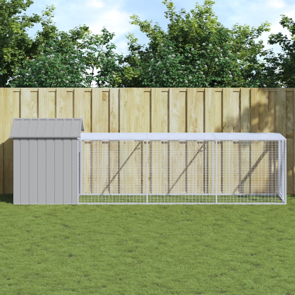 VidaXL Poulailler avec enclos 117x405x123 cm acier gris clair