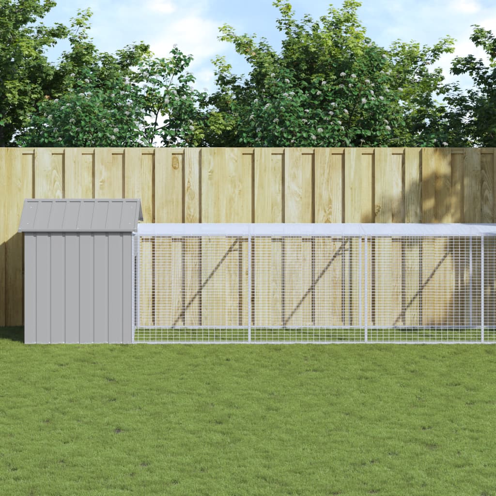 VidaXL Poulailler avec enclos 117x609x123 cm acier gris clair