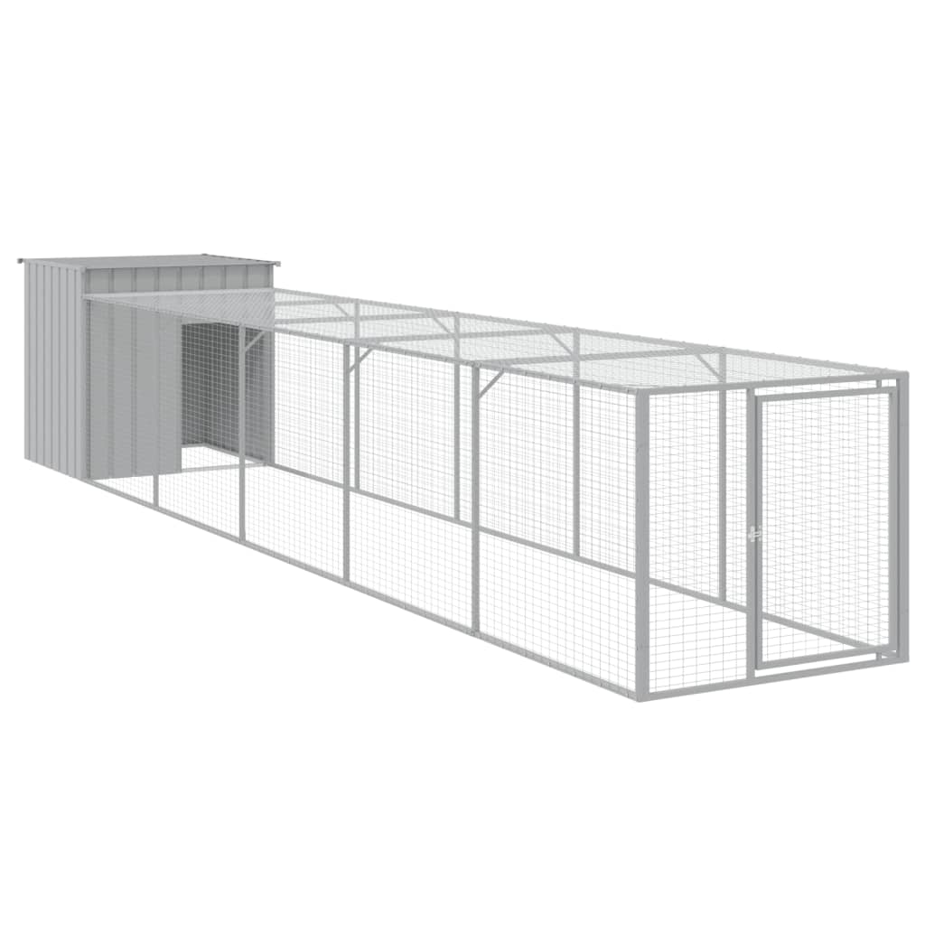 VidaXL Poulailler avec enclos 110x609x110 cm acier gris clair