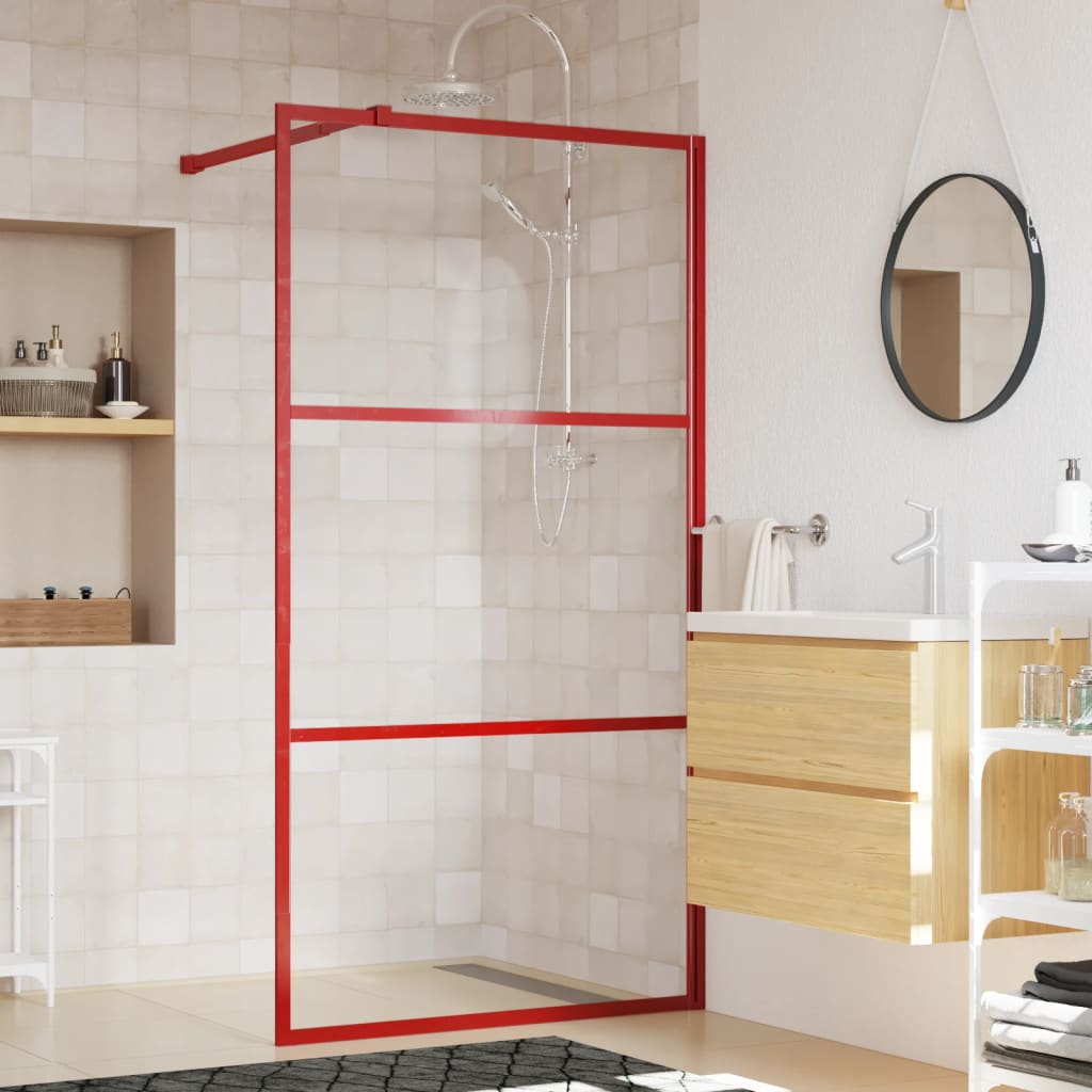 Vidaxl walk-in brusevæg gennemsigtig 100x195 cm esg glas rød