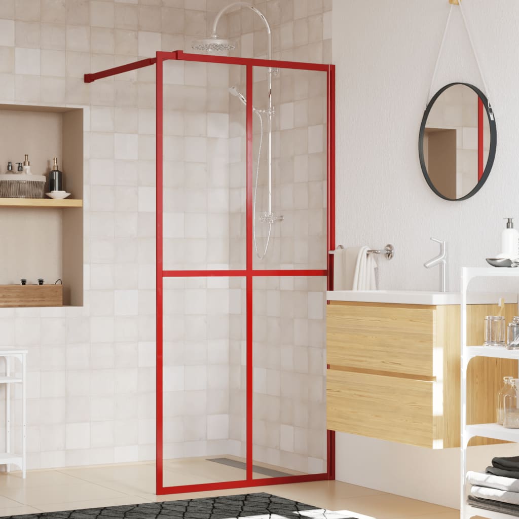 Vidaxl walk-in brusevæg gennemsigtig 100x195 cm esg glas rød